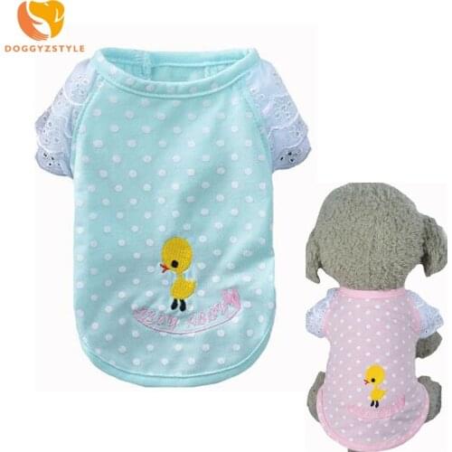 Puppy T-shirt Pet Vest Duckling Embroidered Wave Dot Knit Vest Lace Shoulder Sleeve Comfortable Breathable Vest