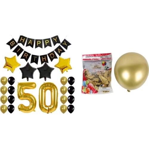 Hot XD-1 Set 50Th Birthday Party Decor Kit Happy Birthday Balloon Banner & 50Pcs 10 Inch Metallic Latex Balloons Gold