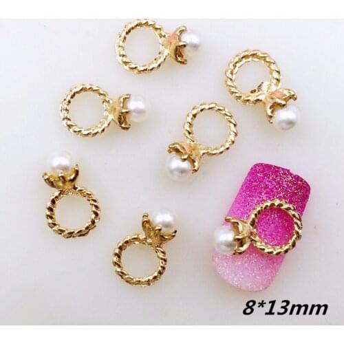 10pcs 8*13mm Kawaii Ring with Pearl New Nail Art Deco DIY Metal Nail Accessories 3D Nail Styling tool for Manicure