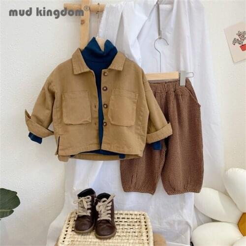Mudkingdom Kids Jacket Pants Set Spring Autumn Solid Long Sleeve Outerwear Undershirts Loose Trousers Boys Girls Outfits Clothes