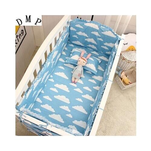 6pcs Blue kit berço Crib Baby Bedding Set Soft Baby Sheet Comfortable Bed Linen (4bumpers+sheet+pillow cover)