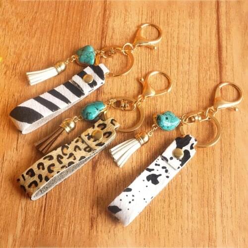 Leather Key Chain Accessories Zebra Cow Leopard Print Turquoise Tassels Trendy Bohemia Casual Fashion Originality Car Key Chain