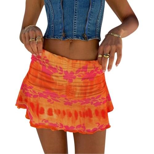 Women Fashion Short Skirt 2000s Aesthetic Mini Skirts Floral Printed Pattern High Waist Pleated Miniskirt E-girl Streetwear