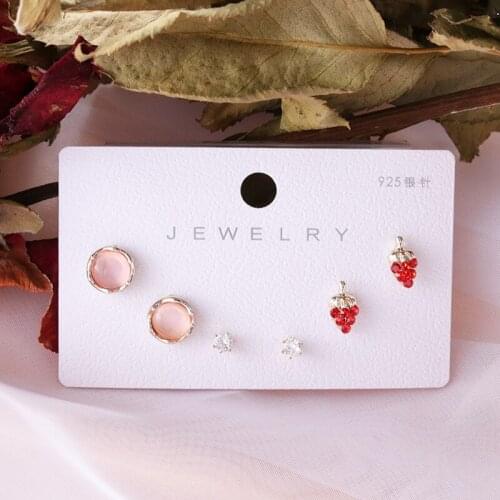 2021 Trend 925 Silver Pink Opal Red Strawberry Earrings Set Women Fashion Jewelry Boho Unusual Stud Earrings pendientes mujer