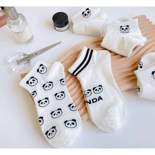 Cute Animal Spring Women Socks Set Korean Style Funny Cat Dog Panda Low Cut Ankle Short Sox Happy Cute Ankle Soks Moda Feminina