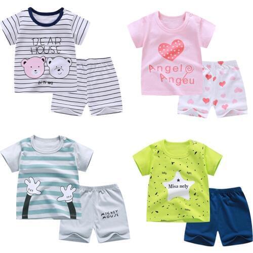 2019 New Baby Clothing Sets Summer Short Sleeved Thin Coat + Shorts Suit Children Cartoon Cotton Streetswear 2pcs Cute Sportsuit
