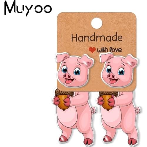 2021 New Cute Funny Little Piggy Epoxy Acrylic Resin Stud Earrings Handcraft Kawaii Pig Loves Pine Cones Earrings