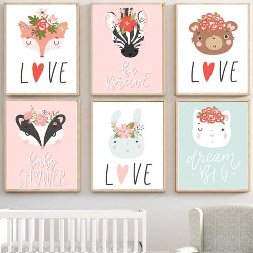 Adorable Cartoon Animal Decorative Painting Childrens Room Baby Room Decor Kindergarten Posters and Prints Wall Art Canvas