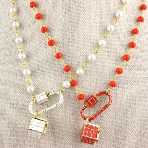 16inch 5pcs/lot New design colorful enamel clasp necklace,unique enamel component,popular plated rosary chain necklace wholesale