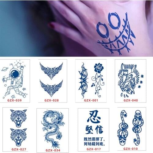 Semi-Permanent Herbal Tattoo Stickers Snake Lotus Dragon Waterproof Temporary Tattoos Juice Non-Washable Man Fake Transfer Tatoo