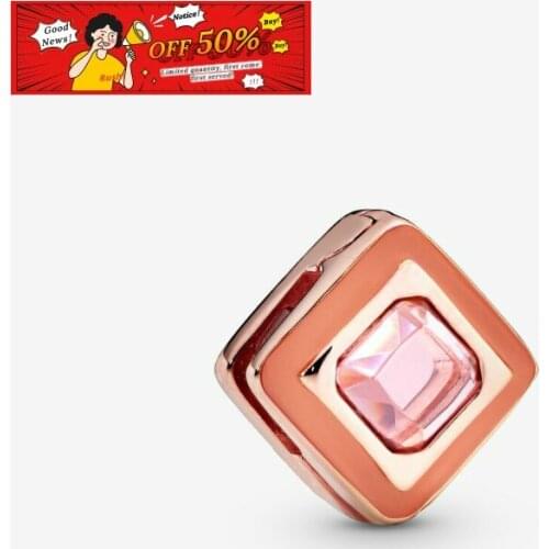 SALE! 925 Sterling Silver Beads Bright pink square fixing clip Fit Original Pandora Bracelets Women DIY Fashion Jewelry
