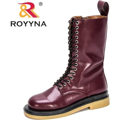 ROYYNA 2021 New Designers High Platform Gothic Shoes Women Mid-Calf Boots Lace up Ladies Classic Boots Feminimo Working Footwear