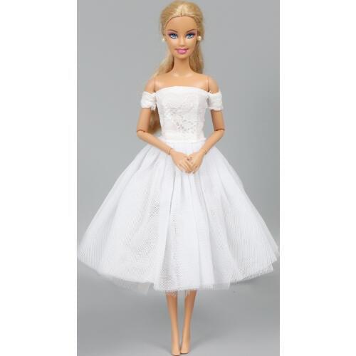 Handmade High Quality Doll Dress Bridal Wedding Party Wear Sexy Lace White Short Gown Clothes for Barbie Doll Accessories Toy
