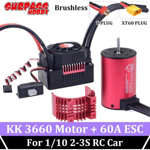 SURPASS HOBBY KK 3660 Brushless Motor 3.175mm Waterproof Combo 60A ESC 2-3s Heat Sink for 1/10 RC Car Traxxas Wltoys Trx4 Scx10