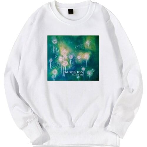 Girl Woman Women Crew Neck Sweatshirt Red Seeded Dandelion Freedom Life Taraxacum Green Plant Original Design Fleece ZIIART