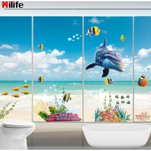 Waterproof Dolphin Fish Decorative Living Room Decorations Bathroom Kitchen Wall Sticker Ocean Deep Water Sea Stickers Kids Room