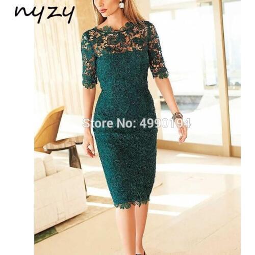Green 2019 Mother Of The Bride Dresses Sheath Half Sleeve Lace Knee Length Short Wedding Party Dress Mother Outfits NYZY M43
