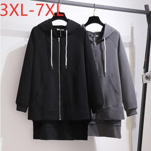 New 2020 Ladies Autumn Winter Plus Size Hoodie For Women Large Long Sleeve Cotton Black Gray Sweatshirt Coat 3XL 4XL 5XL 6XL 7XL