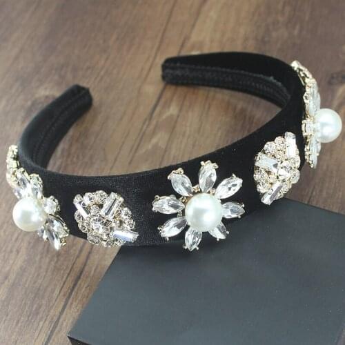 Handmade Vintage Baroque Flower Crystal And Beads Headband Elegant Rhinestone Pearl Hairband For Women Party Hair Accessories