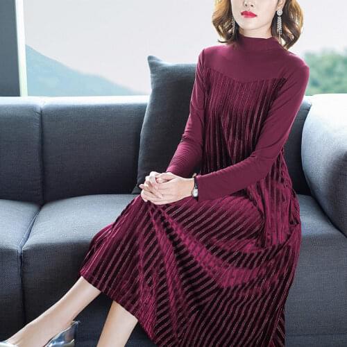 High-end Lady Pleated Dress Elegant Long Party Night Dress For Women Plus Size Spring Autumn Temperament Femme Vestidos f1841