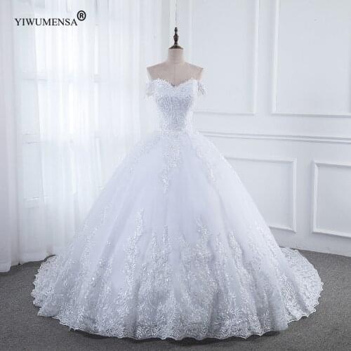 A58 Robe De Mariee Sequined Appliques Wedding Dresses Off The Shoulder V Neck Ball Gown Princess Bridal Gowns Lace-up Romantic