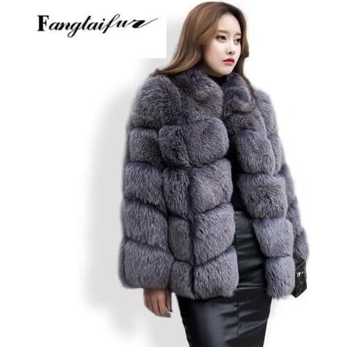 Ftangaiur Winter Women Jacket Import Fox Fur Coat Mandarin Collar Slim Soft Causal Fox Fur Coats Real Medium Fox Fur Coats