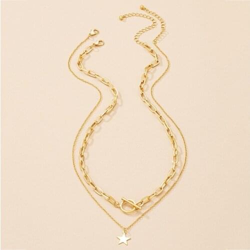 2021 Ins Gold Chain Double Layers Star Pendant Choker Necklaces Trendy Korean Fashion Jewelry Minimalist Minimalism