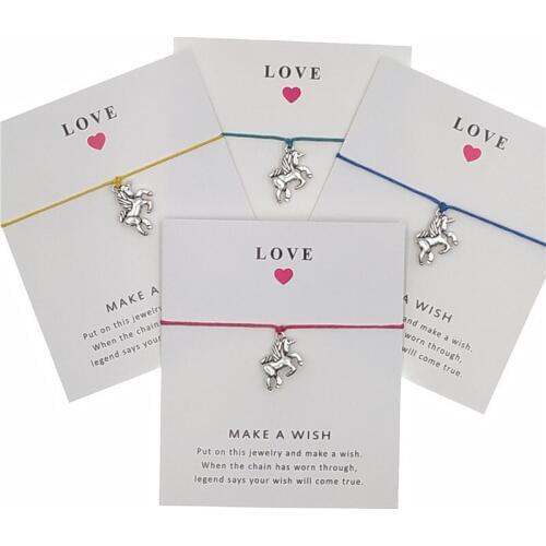 10PC/lot Unicorn Horse Card Bracelets Animal Love Wish Charms Jewelry Wax Cords Women Men Girl Boy Unisex Gift Drop Shipping