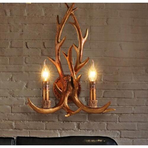 2018 Art Deco Retro Wall Lamp American Country Wall Light Resin Deer Horn Antler Lampshade Decoration Sconce Free shipping