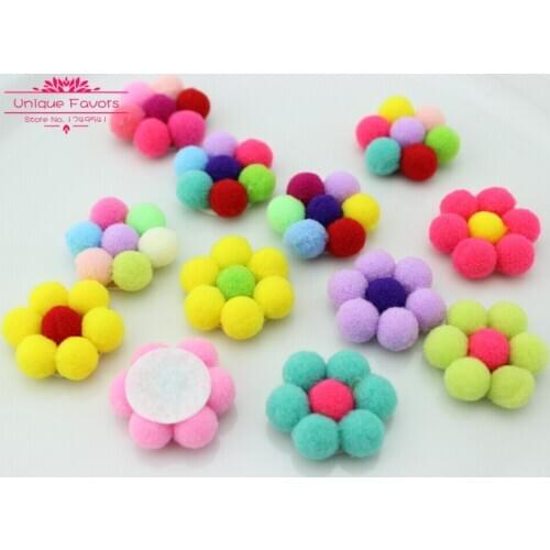 30pcs Kawaii Sweet Candy Colors Felt Fabric Flowers Pom Pom Balls Brooch Flowers,Girl Hair Pins,Baby Headband,Hair Accessories