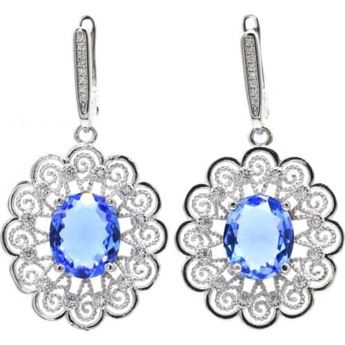 34x8mm Pretty Created Pink Raspberry Rhodolite Garnet CZ For Ladies Fine Jewelry Daily Wear Silver Earrings