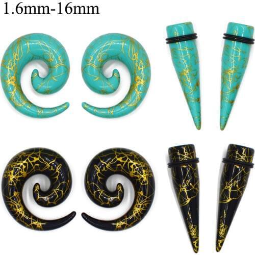 PAIR Print Acrylic Straight Ear Expander Stretcher Spiral Taper Plug Tunnel Piercing Guage Kit Stretching Body Jewelry