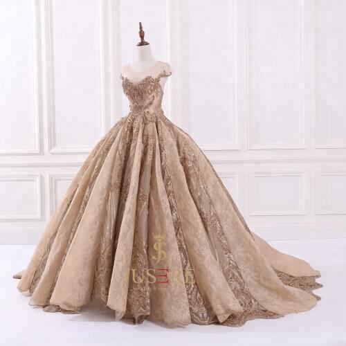 Luxury Jusere Golden Ball Gown Sequins Beaded evening dress sleeveless Prom Dresses Evening Party Gown