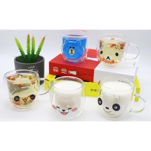 Cartoon Bear Cup Net Red Animal Shape Cat Cup Double Insulated Glass Water Cup Coffee Milk Cup Shiba Inu Cup