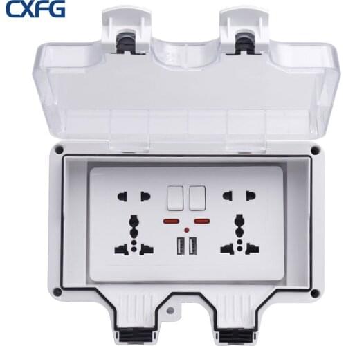 CXFG 146 Outdoor Universal Socket Ip66 Waterproof Box Usb Socket British Plug Wall Power Socket Box 2 Charging Port Socket