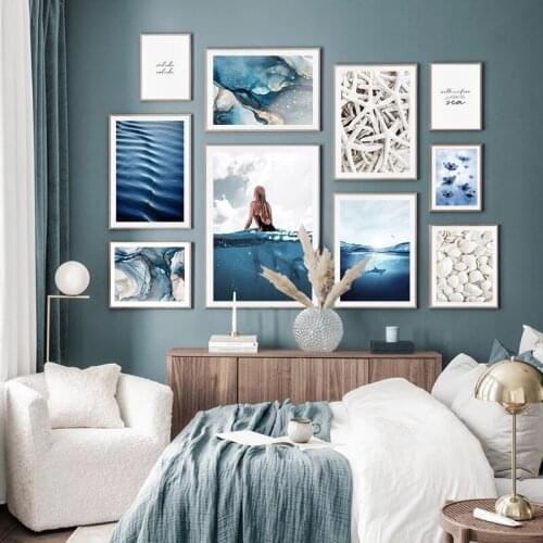 Surf Girl Shell Landscape Blue Sea Ocean Tropical Seascape Canvas Painting PosterPrint Wall Art Picture Home Bedroom Decoration