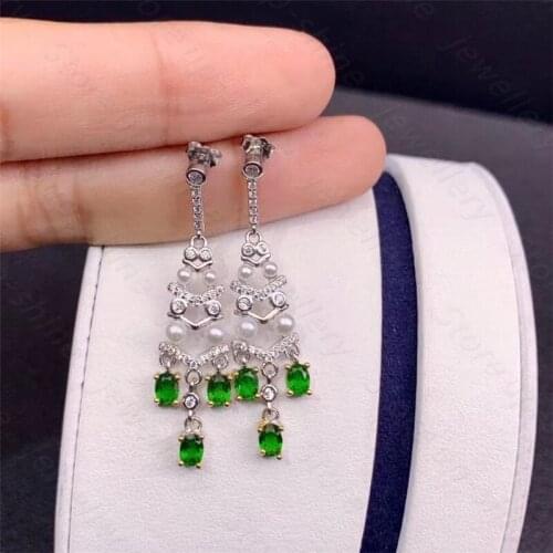 Natural Diopside S925 Earrings Are Suitable Fine Fashion Jewelry For Womens Wedding And Party Free Shipping