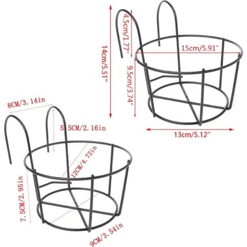 G5AB Hanging Plant Iron Racks Balcony Round Flower Pot Rack Railing Fence Outdoor