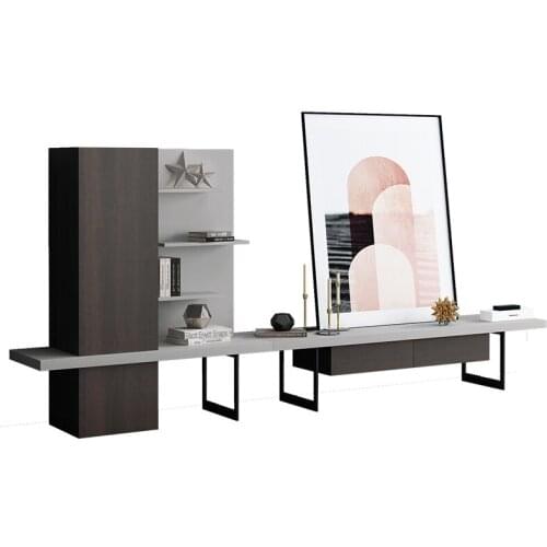 Italian minimalist retractable TV cabinet combination living room size apartment TV cabinet background wall and floor cabinet