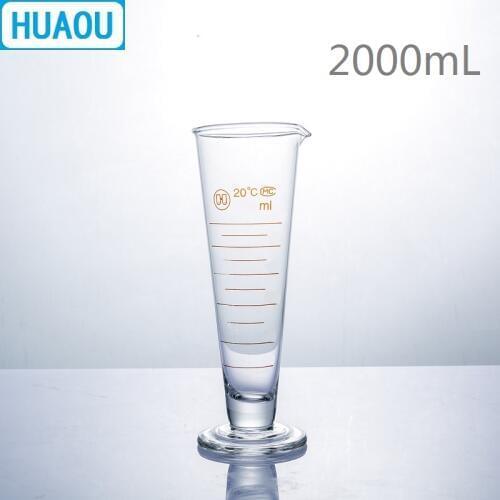 HUAOU 2000mL Graduate Short Lines with Spout 2L Measuring Cup Cylinder Laboratory Chemistry Equipment