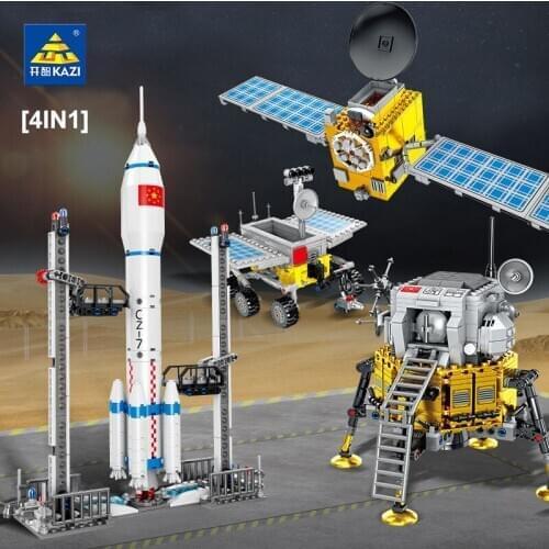 KAZI Space Moon Landing Satellites Rocket Launch Control Base Building Blocks City Technic Aerospace Astronaut Figure Bricks Toy