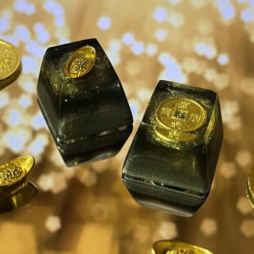 Chinese Traditional Currency Design Resin Keycaps For Cherry Mx Switch Mechanical Keyboard OEM R4 Black Gold Backlit Key Caps