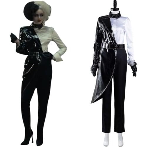 Cruella Cosplay Costume Suit Black White Shirt Coat Outfits Halloween Carnival Suit