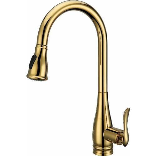 Classic style GOLD PVD color Kitchen Faucet Pull Out Sprayer Single Hole Swivel Sink Mixer Tap deck mounted