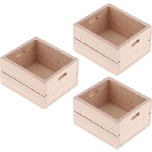 3pcs Dollhouse Miniature Basket Wooden Vegetable Storage Box for 1/12 Scale Doll House Decorations