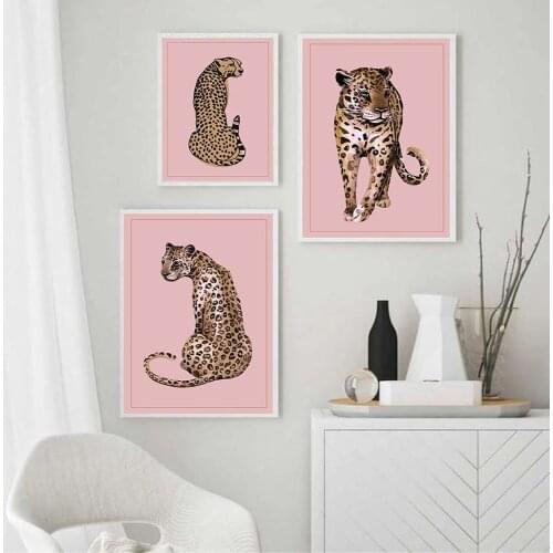 Fashion Leopard Nordic Posters And Prints Canvas Wall Art Print Pink Vogue Painting Decorative Picture Modern Room Home Decor