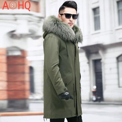 Mens Clothing 2021 Winter Jacket Men Real Rex Rabbit Fur Jackets 100% Raccoon Fur Collar Parka Erkekler Ceket LXR828