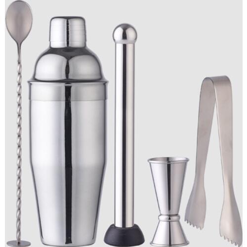 OAPE 5pcs 700ml Bartender Kit Accessories Bar Set Martini Champagne Barware Stainless Steel Cocktail Shaker Wine Tool Set