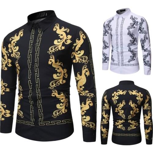 2019 New Arrival Mens Luxury Design Long Sleeve Slim Fit Printed Shirt Fashion Button Up Shirt