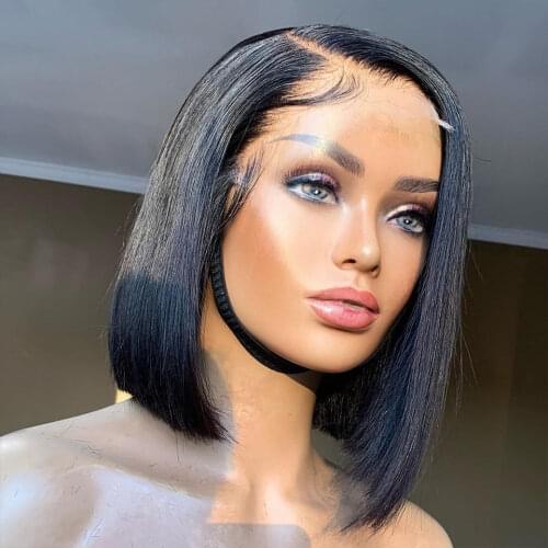 Shinelady Bob Wig Peruvian Human Hair Straight T Part Lace Wigs 10 Inch Short Wigs 1b# Color Remy Human Hair Wig for Black Women
